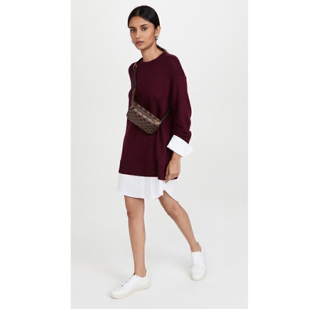 Cinq à Sept Santina Dress Burgundy Red Shirt Sleeves/Hem Sweater Dress Womens XS